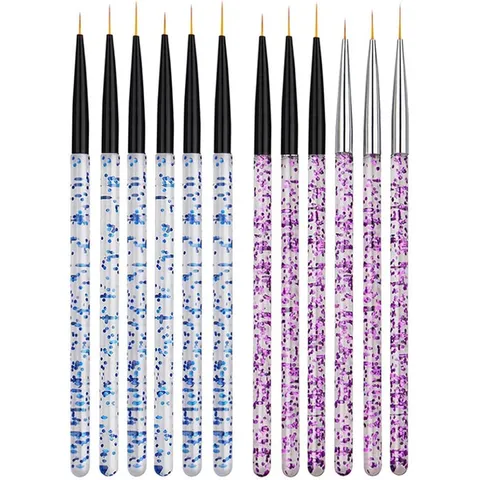 Set 3 cọ nét cán nhũ tím siêu mảnh vẽ móng đủ size 7-9-11mm