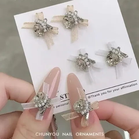 Set charm đá khối nơ vải cao cấp đính móng siêu HO.T