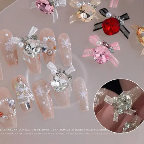 Set charm đá khối nơ vải cao cấp đính móng siêu HO.T