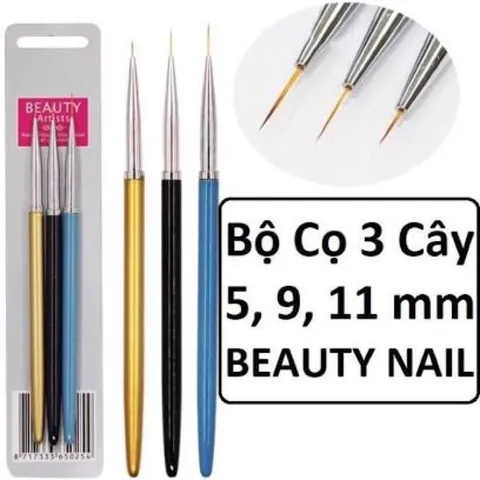 Set cọ nét 3 màu vẽ móng đủ size siêu mảnh vẽ móng