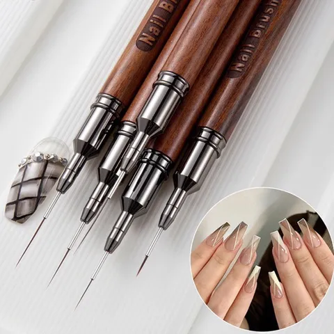 Set cọ nét cọ râu cán gỗ siêu mảnh lông xịn kẻ vẽ móng đủ size cao cấp ngành nail