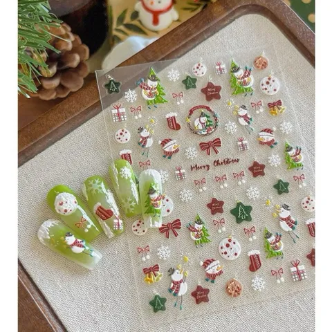 [ Mẫu mới HOT ] Sticker Hình dán lụa 5D nổi mẫu Giáng Sinh Noen trang trí móng cực đẹp mã HOT XU HƯỚNG NAIL
