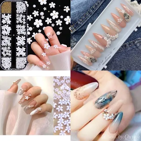 Khay cham hoa nhí mix bi ngọc trang trí đính móng siêu đẹp
