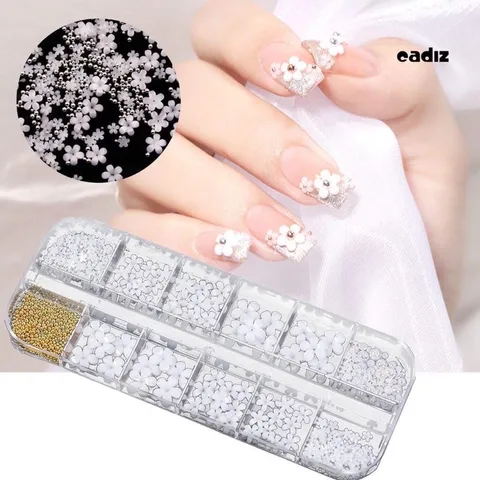 Khay cham hoa nhí mix bi ngọc trang trí đính móng siêu đẹp