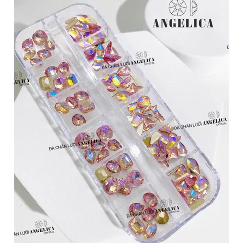 Khay đá khối Angel mix 2 loại cao cấp đính móng siêu sáng đẹp đủ màu Hot