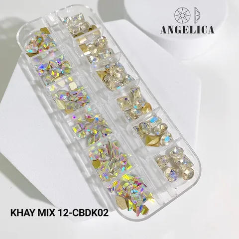 Khay đá khối Angel mix 2 loại cao cấp đính móng siêu sáng đẹp đủ màu Hot
