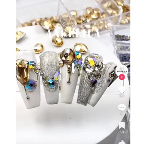 Khay đá khối Angel mix 2 loại cao cấp đính móng siêu sáng đẹp đủ màu Hot