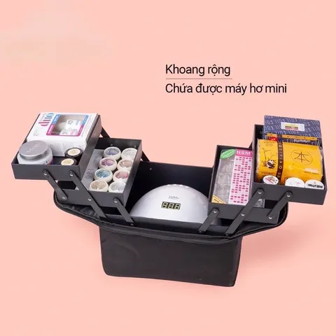 Cốp vải 2 tầng nhiều ngăn đựng đồ nail mi trang điểm siêu đẹp