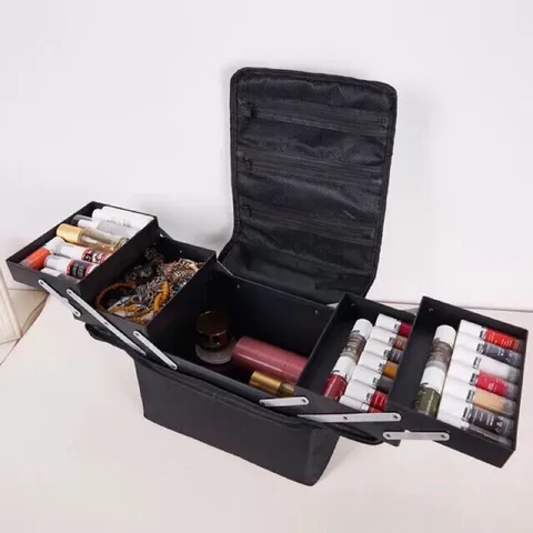 Cốp vải 2 tầng nhiều ngăn đựng đồ nail mi trang điểm siêu đẹp