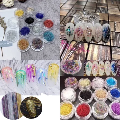 Khay 12 hũ nhũ sợi kim tuyến trang trí móng nail Hàn siêu đẹp