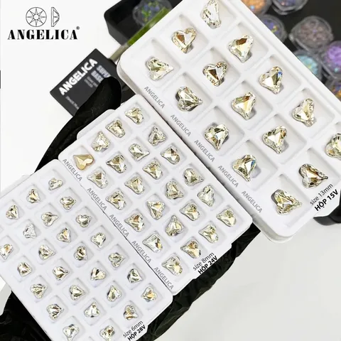 Khay 24 viên đá khối trái tim giả úc Angelica cao cấp đính móng siêu sáng bền