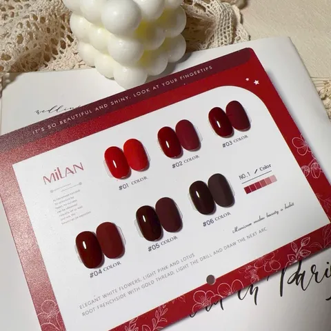Set sơn gel Milan đỏ 6 màu cơ bản chất siêu đặc đẹp tặng bảng màu full chai 15ml CHÍNH HÃNG