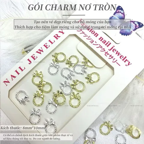 Set 20 charm nơ tròn kim loại cao cấp siêu sáng đính trang trí móng mẫu HOT