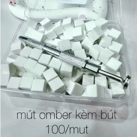Hộp 100 bông mút dặm ombre nail tặng kèm bút gắp siêu HOT
