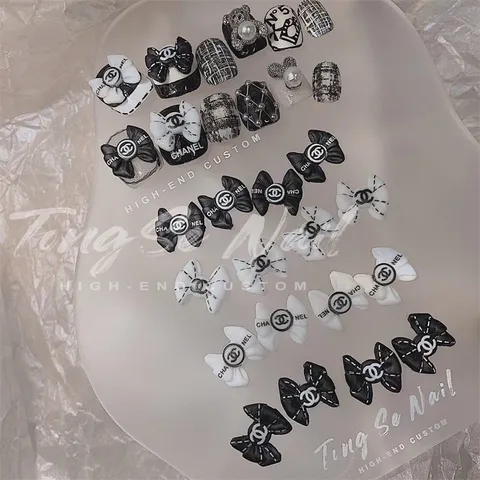 Set phụ kiện cham nơ đen trắng đính móng các mẫu HOT NHẤT
