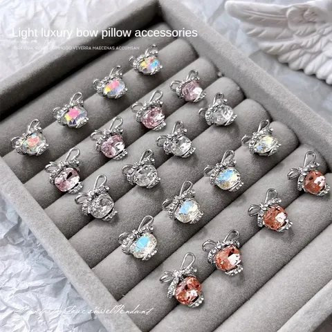 Set 14 viên đá khối mix charm nơ cao cấp Angelica đính trang trí móng siêu sáng đẹp