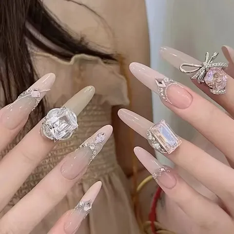 Set 14 viên đá khối mix charm nơ cao cấp Angelica đính trang trí móng siêu sáng đẹp