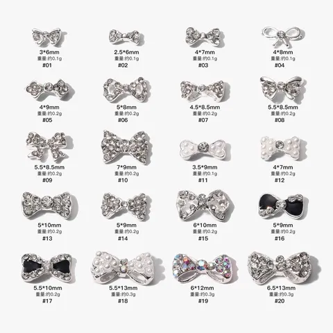 Set cham nơ bạc gắn đá đính móng siêu sáng đẹp