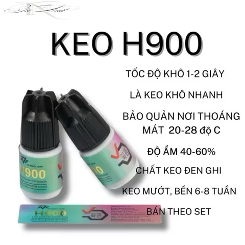 Keo nối mi H900 CHÍNH HÃNG kháng nước, kháng dầu khô nhanh 1-2s siêu bền 4-6 tuần set 2 chai