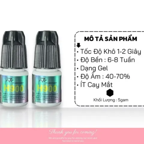 Keo nối mi H900 CHÍNH HÃNG kháng nước, kháng dầu khô nhanh 1-2s siêu bền 4-6 tuần set 2 chai