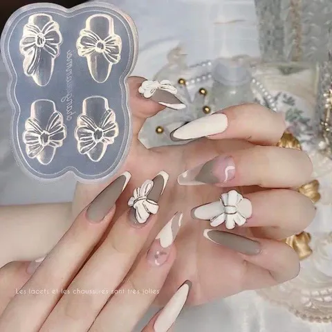 Khuôn silicon làm cham nơ nail nhiều mẫu siêu Hot