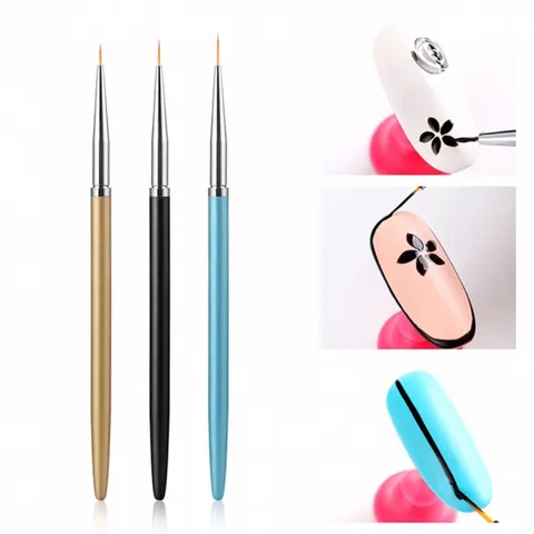 Set cọ nét ba màu cao cấp siêu mảnh vẽ móng đủ size 7-9-11mm