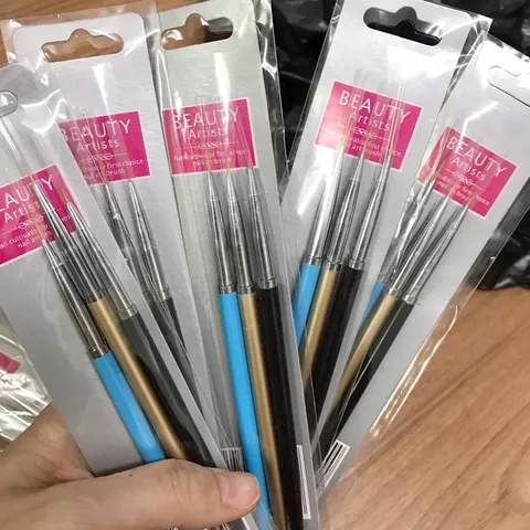 Set cọ nét ba màu cao cấp siêu mảnh vẽ móng đủ size 7-9-11mm