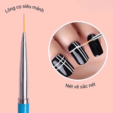 Set cọ nét ba màu cao cấp siêu mảnh vẽ móng đủ size 7-9-11mm