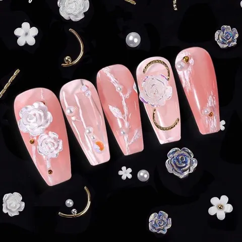 Charm hoa hồng khay tròn mix đủ mẫu đính trang trí móng nailbox tiệc tùng siêu đẹp Hot