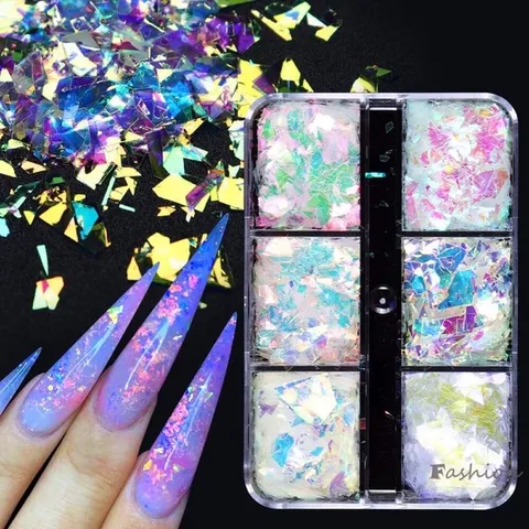 Giấy xà cừ trắng giấy thuỷ tinh khay 6 ngăn design trang trí móng ẩn gel bột siêu sáng đẹp