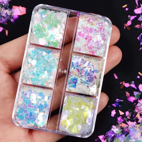 Giấy xà cừ trắng giấy thuỷ tinh khay 6 ngăn design trang trí móng ẩn gel bột siêu sáng đẹp
