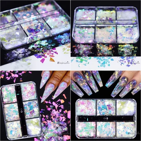 Giấy xà cừ trắng giấy thuỷ tinh khay 6 ngăn design trang trí móng ẩn gel bột siêu sáng đẹp