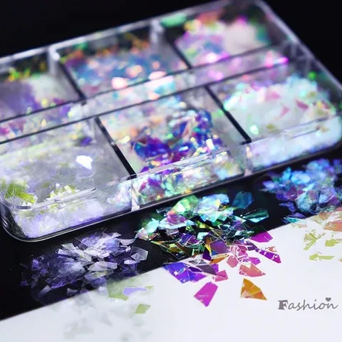 Giấy xà cừ trắng giấy thuỷ tinh khay 6 ngăn design trang trí móng ẩn gel bột siêu sáng đẹp
