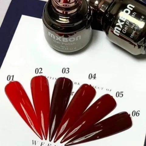 Sét 6 chai sơn gel mxbon tông đỏ thời thượng chính hãng chất siêu đặc đẹp chuẩn màu siêu HOT