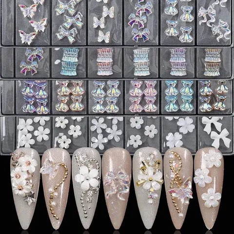 Set cham hoa nơ thuỷ tinh 6 ngăn mix nhiều mẫu đính móng nailbox siêu xinh