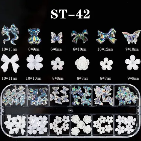 Set cham hoa nơ thuỷ tinh 6 ngăn mix nhiều mẫu đính móng nailbox siêu xinh