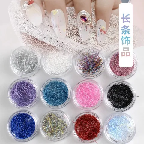 Sét 12 hũ nhũ sợi kim tuyến nhũ tóc ẩn nail trang trí tạo đa dạng mẫu nail siêu HOT