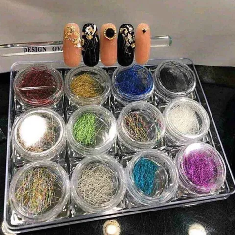 Sét 12 hũ nhũ sợi kim tuyến nhũ tóc ẩn nail trang trí tạo đa dạng mẫu nail siêu HOT
