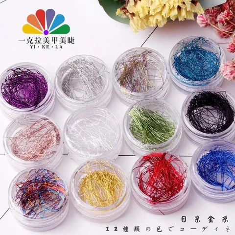 Sét 12 hũ nhũ sợi kim tuyến nhũ tóc ẩn nail trang trí tạo đa dạng mẫu nail siêu HOT