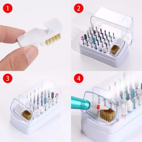 Hộp đựng đầu mài Nail cỡ lớn 30 lỗ cắm kèm chổi vệ sinh đa năng có nắp đậy bảo quản đầu mài cực tốt