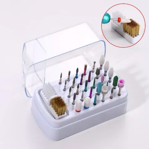 Hộp đựng đầu mài Nail cỡ lớn 30 lỗ cắm kèm chổi vệ sinh đa năng có nắp đậy bảo quản đầu mài cực tốt