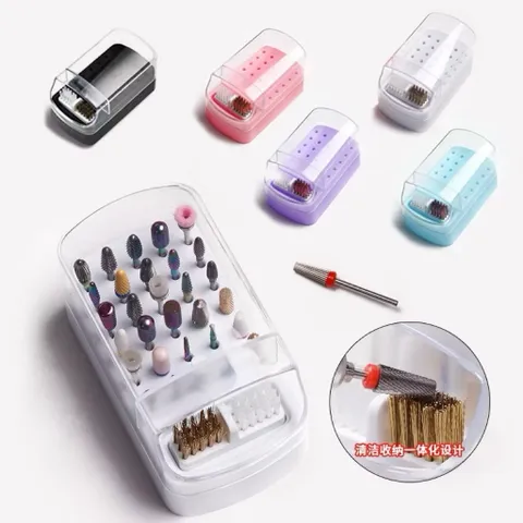 Hộp đựng đầu mài Nail cỡ lớn 30 lỗ cắm kèm chổi vệ sinh đa năng có nắp đậy bảo quản đầu mài cực tốt