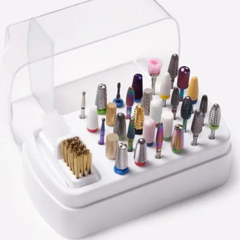 Hộp đựng đầu mài Nail cỡ lớn 30 lỗ cắm kèm chổi vệ sinh đa năng có nắp đậy bảo quản đầu mài cực tốt