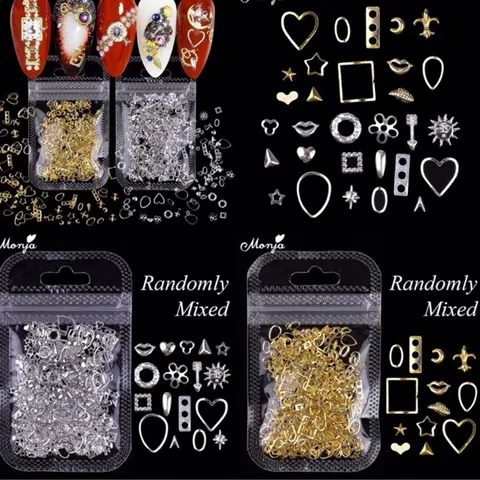 Set 100c phụ kiện cham vàng bạc đính móng mix nhiều mẫu siêu xinh