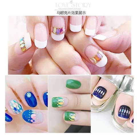 Set 12 ô nhũ đá hạt gạo hình lá trang trí móng đa dạng siêu đẹp