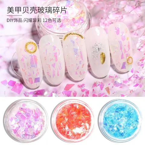 Set 12 hũ giấy xà cừ thuỷ tinh khổng tước ẩn gel trang trí móng siêu đẹp Hot