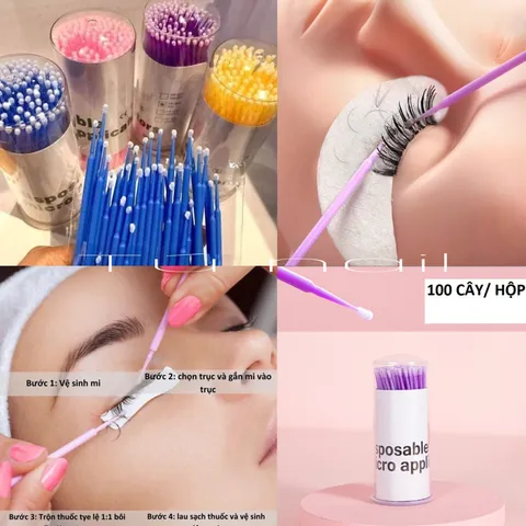 Hộp 100 chiếc tăm rửa mi gỡ tháo mi vệ sinh mi đa năng loại 1 lông tăm mềm đẹp