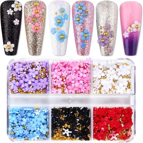Cham hoa nhí đính móng khay 6 ngăn siêu đẹp mix màu