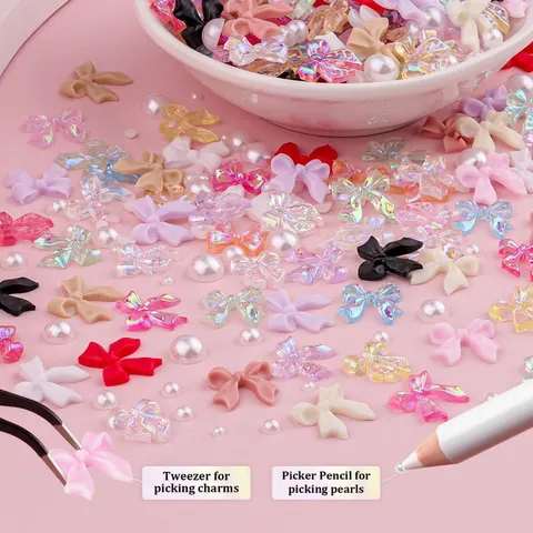 Set 50 cham nơ mix màu đính móng nailbox siêu đẹp