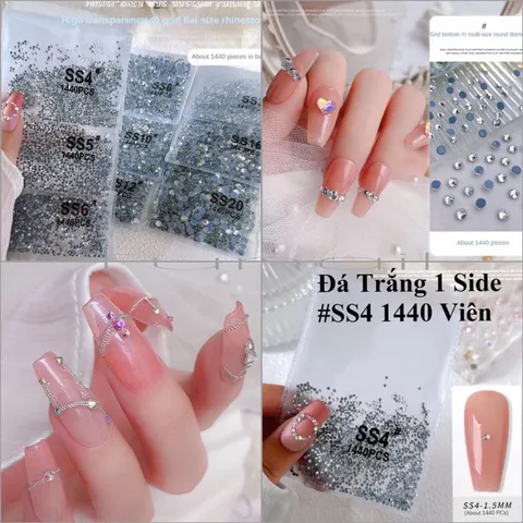Đá chân keo size nhỏ mini ss3-ss4 đính móng siêu sáng đẹp bền không bong chân keo set 1440v